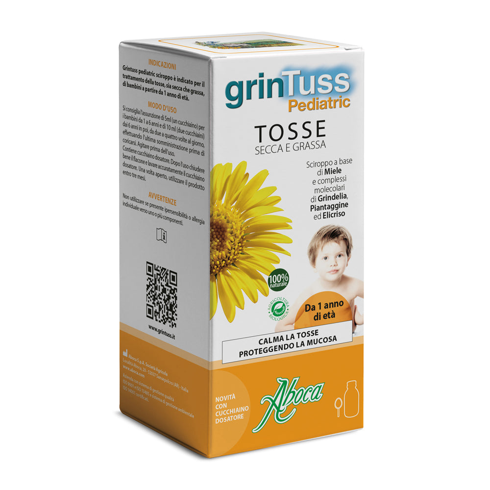 Aboca GRINTUSS Pediatric Syrup Dry and Fatty Cough Honey 180gr