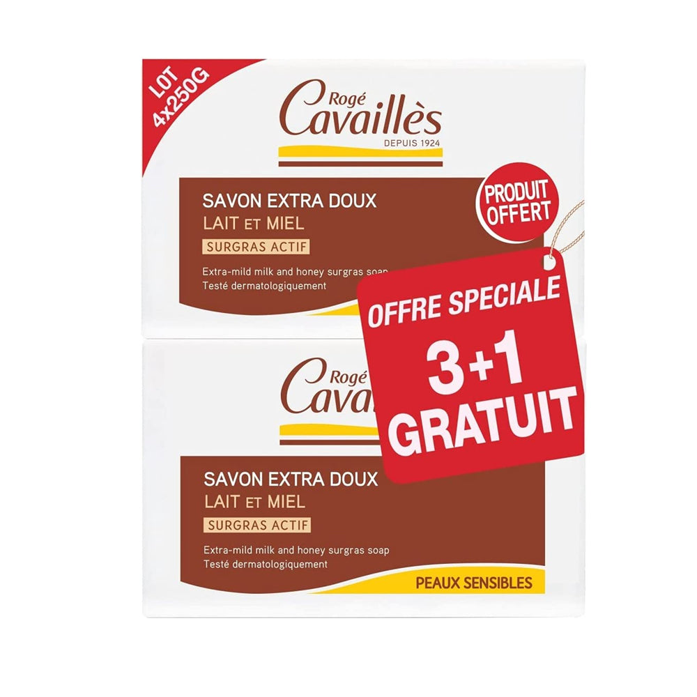ROGE CAVAILLES Extra-Mild Soap with Honey and Milk (3+1 free)